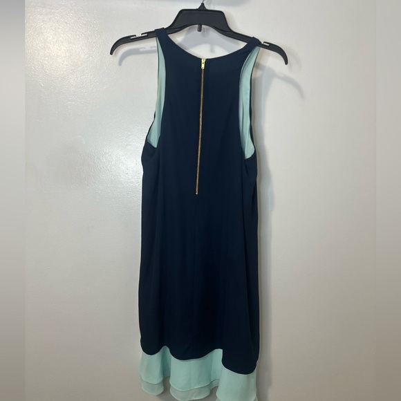 Elegant Navy and Mint Sleeveless Dress - Picture 3 of 5